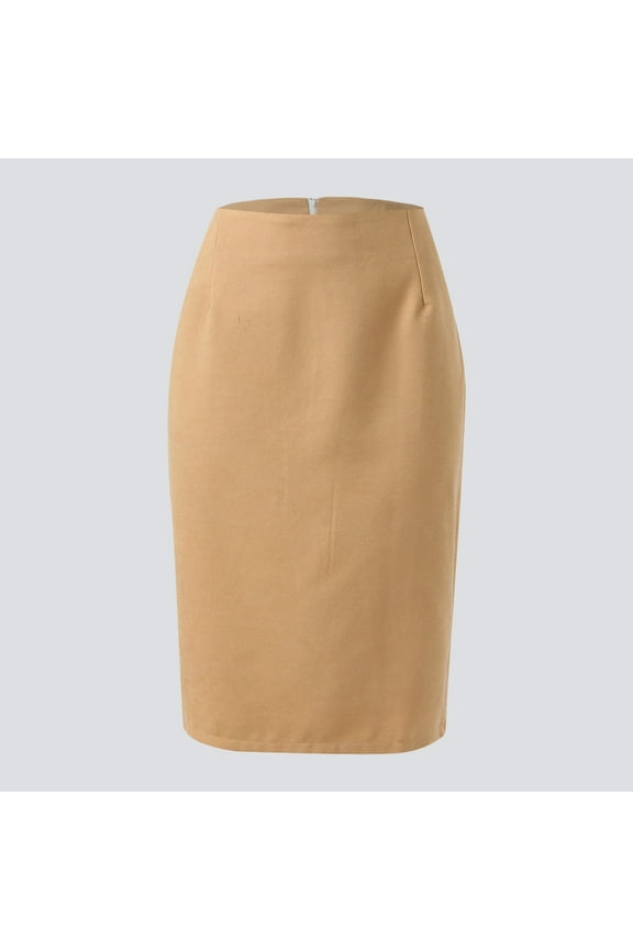 Long Skirt Women's Slit Bodycon Midi Skirt Split Ribbed Knit Pencil Skirts,Khaki XL