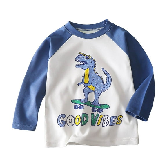 Gubotare Long Sleeve Boys Shirts Shirt for Toddler Boys Kids Dinosaurs T-Shirt Long Sleeve Car Tractor Truck Excavator Clothes Size 3T 4T (Light Blue,3-4 Years)