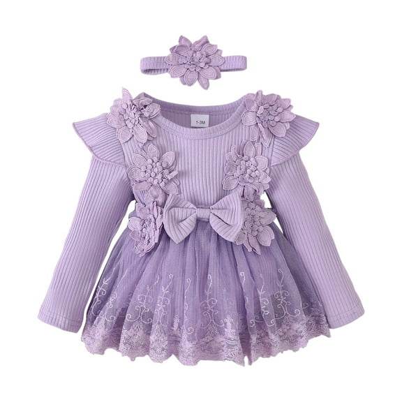 Gubotare Long Sleeve Girl Dress Baby Toddler Girl Long Sleeve Dresses, Soft Fall Outfits for Girls Size 6 9 Months(Purple,6-9 Months)