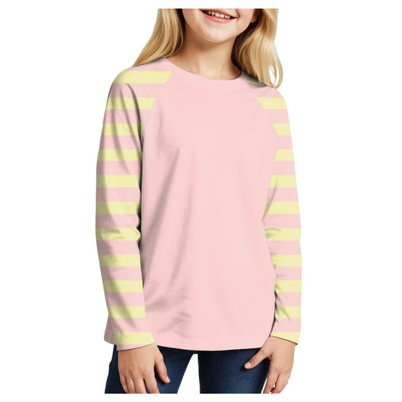 Gubotare Long Sleeve Shirts Girls Girls Long Sleeve Shirts Basic Shirts Fall Cute Shirt Trendy Kids Crew Neck Tee Shirts Girls Tops Girls Clothes Size 7-8 (Yellow,7-8 Years)