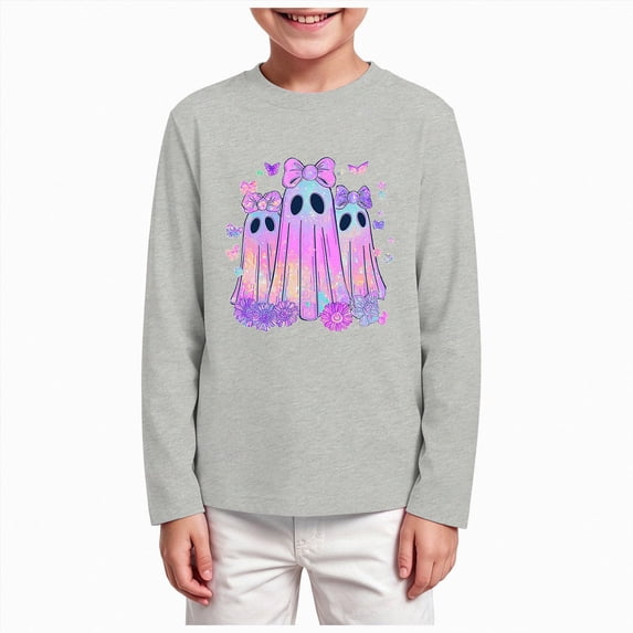 Gubotare Long Sleeve Shirts for Teens Fall Tops Toddler Kids Baby Boys Girls Fall Long Sleeve Crewneck T Shirts Tops Tee Clothes for Toddler Size 9-10 (Light Gray,9-10 Years)