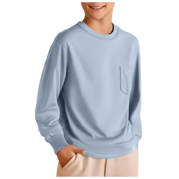 Gubotare Long Sleeve Shirts for Boys Boys Long Sleeve Graphic T-Shirt,Light Blue 6-7 Years