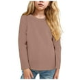 thumbnail image 1 of Gubotare Long Sleeve Shirts for Boys Boys Long Sleeve Shirts Kids Fashion Crewneck Side Slit Tops Tees,Coffee 8-9 Years, 1 of 7