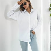 Gubotare Long Sleeve Shirts for Women Women Classic Plaid Shirts Button Down Boyfriend Long Sleeve Shirts Casual Blouses Tops (White,S)
