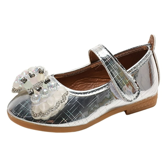 Gubotare Mary Janes for Girls Little Big Girl's Adorable Sparkle Princess Party Girls Dress Shoes,Silver 2-2.5 Years