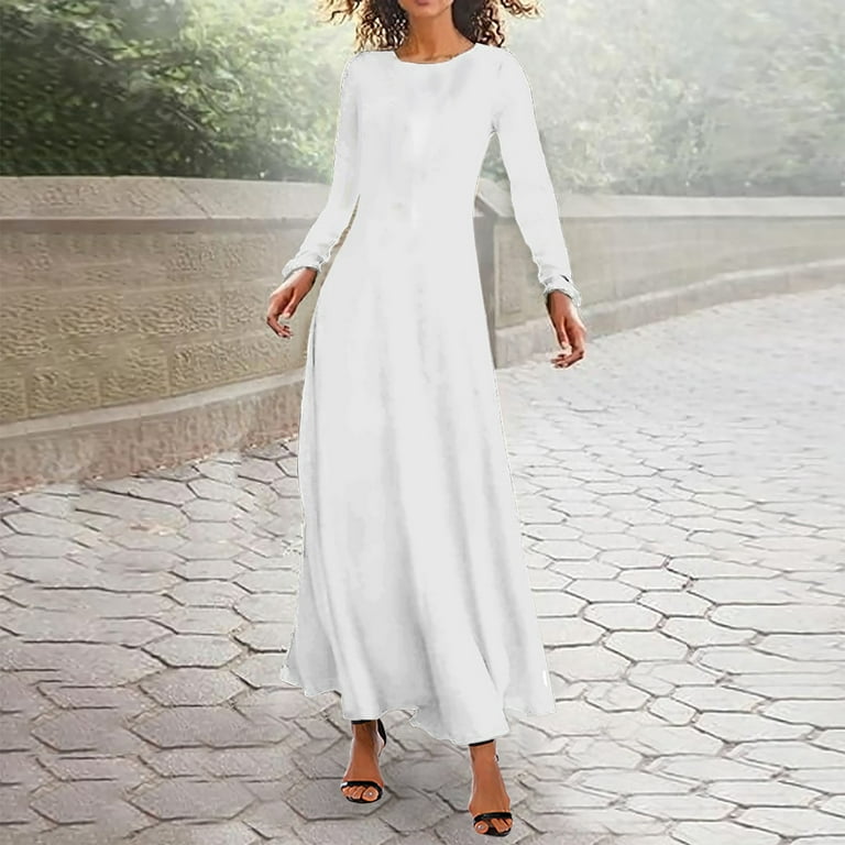 Gubotare Maxi Dress Womens Square Neck Summer Dress Tie Back Long Lantern  Sleeve Ruffle A-Line Casual Mini Dress,White L