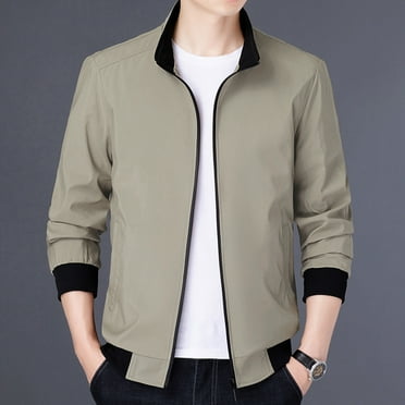 Gubotare Men Coat Casual Sleeve Autumn Winter Stand Neck Top Blouse Coat Jacket With Pockets (Khaki, XXL)