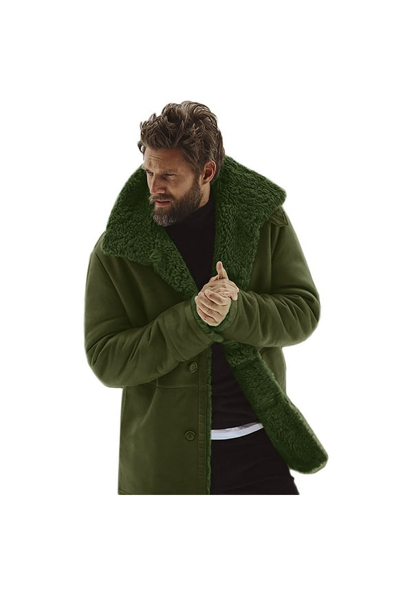 Men Coat Casual Wool Jackets Men's Winter Jacket Mountain Sheepskin Lamb Men's Coats Jackets (Army Green, L)