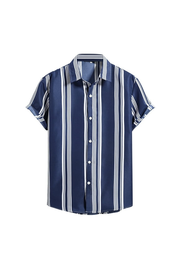 Gubotare Men Dress Shirt Men's Hawaiian Shirt Short Sleeves Printed Button Down Summer Beach Dress Shirts,Navy L
