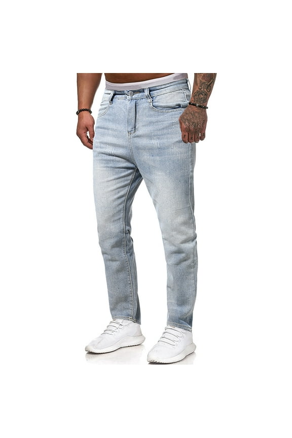 Men Jeans Black Biker Jeans for Men Slim Fit, Men's Comfy Stretch Ripped Distressed Biker Jeans Pants Rock Revival, Designer Jeans,Blue XL