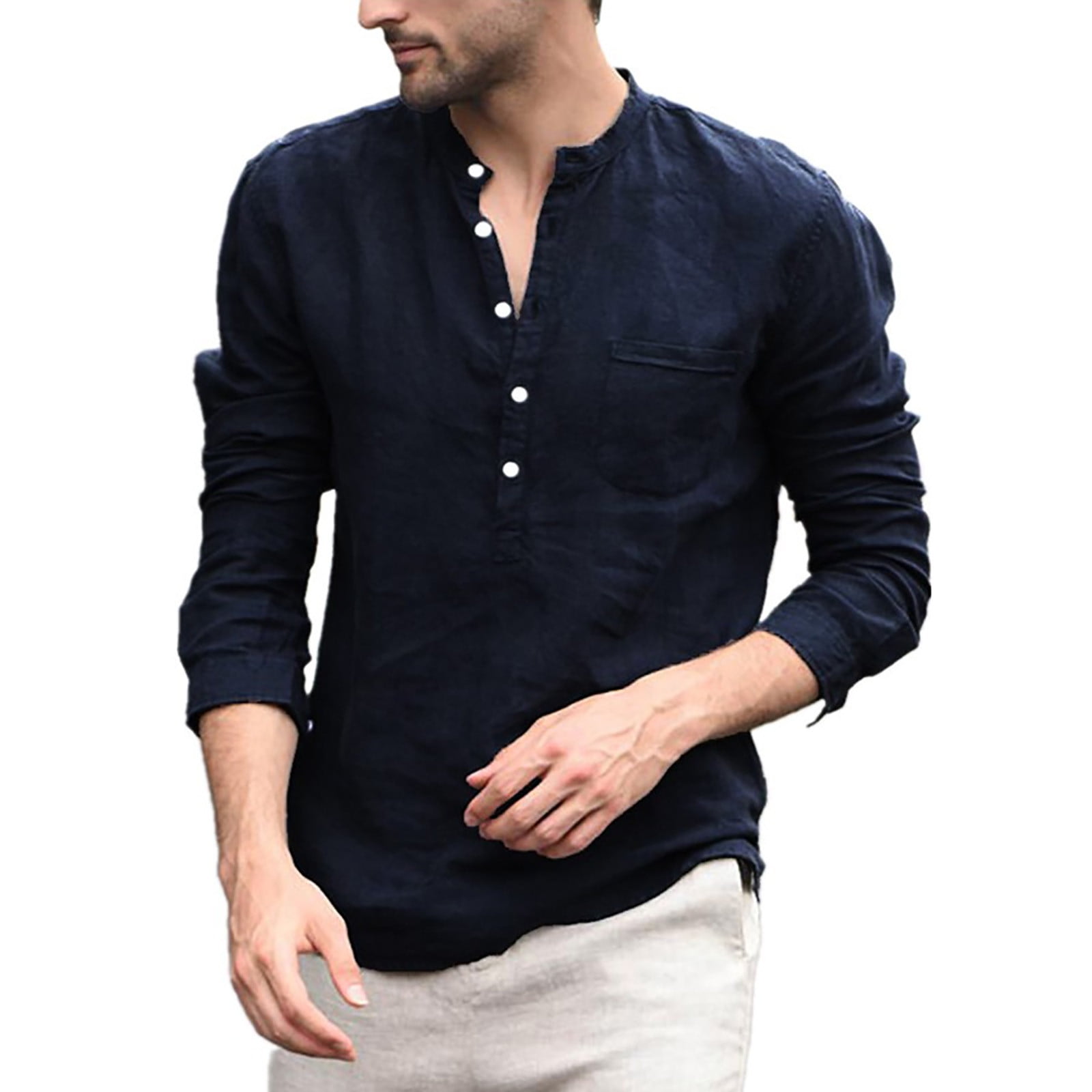 Gubotare Men'S Dress Shirt Men's Urban Stylish Casual Business Slim Fit  Long Sleeve Button Up Dress Shirt with Pocket,Navy S