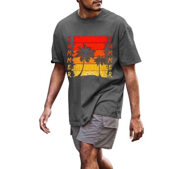 Gubotare Men'S Hawaiian T Shirts Men's Casual Letter Graphic Shirt Short Sleeve Crewneck High Low Tee Shirt,Gray XXL