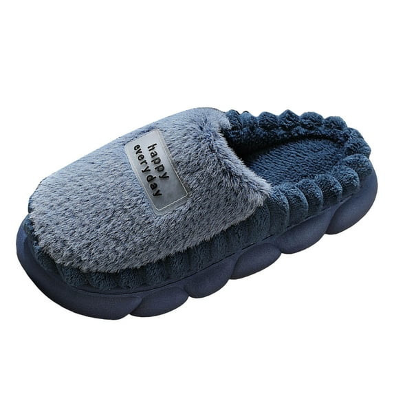 Gubotare Slippers for Men Indoor Men House Slippers Indoor Outdoor Plush Mens Bedroom Shoes with Hard Sole Size 9 (Navy,9)