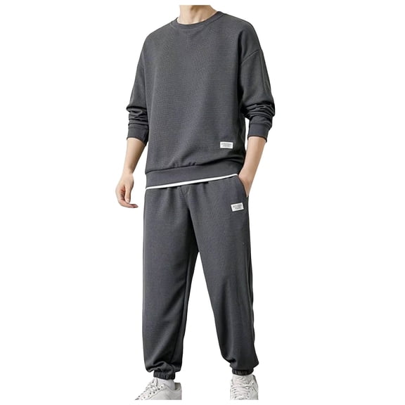 Gubotare Men Tracksuit Men's 2 Piece Sweatsuits Outfits Casual Crewneck Jacquard Sweatshirt Joggers Sweatpants Set Tracksuit (Dark Gray,XXL)