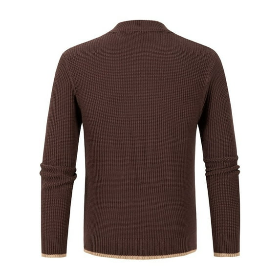 Gubotare Men's Crewneck Sweater Wool Knitting Round Neck Versatile Stand Collar Color Blocking Long Sleeve (Coffee, XXXL)