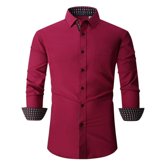 Gubotare Men's Dress Shirts Solid Long Sleeve Stretch Wrinkle-Free Formal Shirt Business Casual Button Down Shirts (Wine,L)