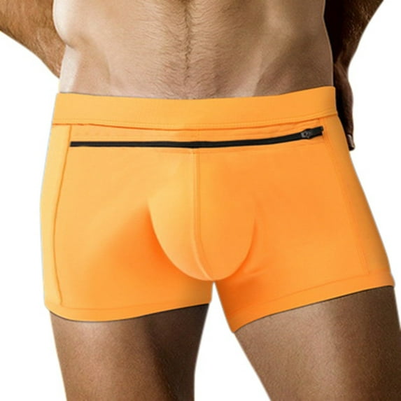 Gubotare Men's Elastic Boxer Briefs Swimsuit Mens Bikini Swimwear Low Rise Swim Briefs Solid Bathing Suit Swimsuit with Elastic Drawstring (Orange,L)
