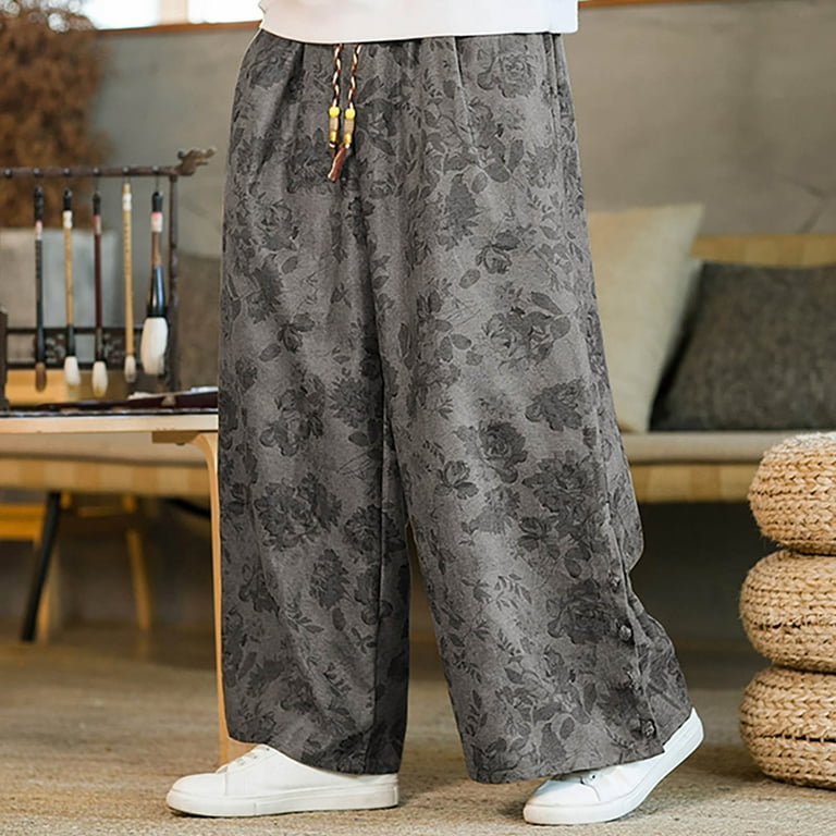 Gubotare Men s Jogger Sweatpants Comfortable Pants Vintage Pants Fluffy Pants Slit Coil Buckle Wide Leg Drag Floor Gray XXXXL
