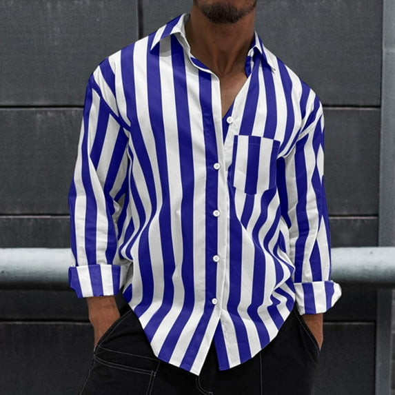 Gubotare Men's Long Sleeve Dress Shirt Shirt Stand Collar Long Sleeve Pocket Shirt Blouse (Dark Blue, XXL)