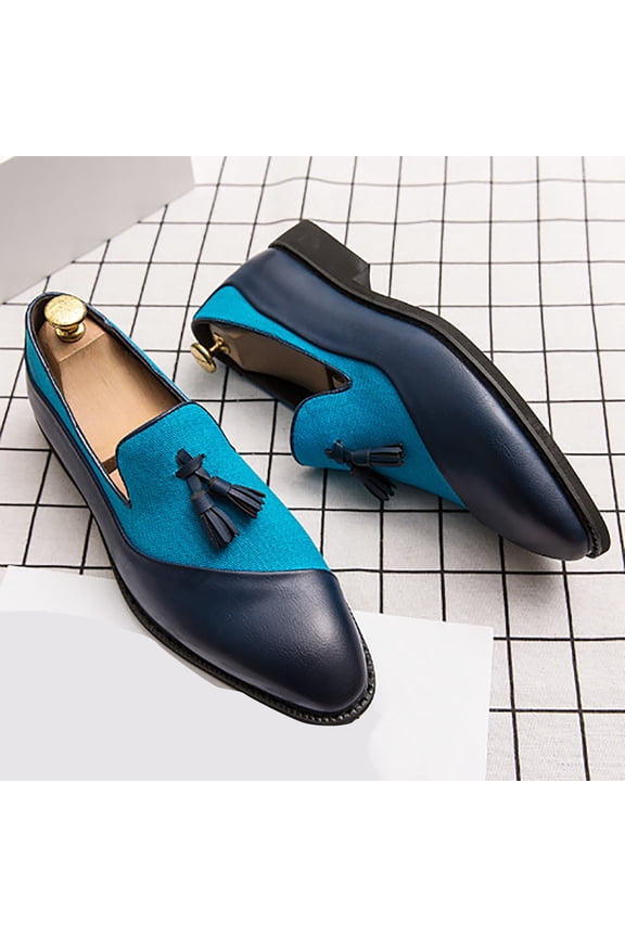 Men's Oxfords Dress Shoes Men's Plain Toe Oxford Shoes Classic Lace Up Formal Cap Toe Shoes (Blue,8.5)