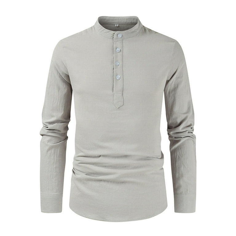 Gubotare Men's Shirts Simple Casual Collar Half Open Shirt Border Mens Long  Sleeved Shirt (GY1, L)