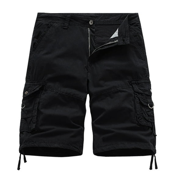 Gubotare Men's Shorts Men's Belted Tactical Cargo Long Shorts Inseam Below Knee Length Multi Pocket Capri Pants (Black,31)