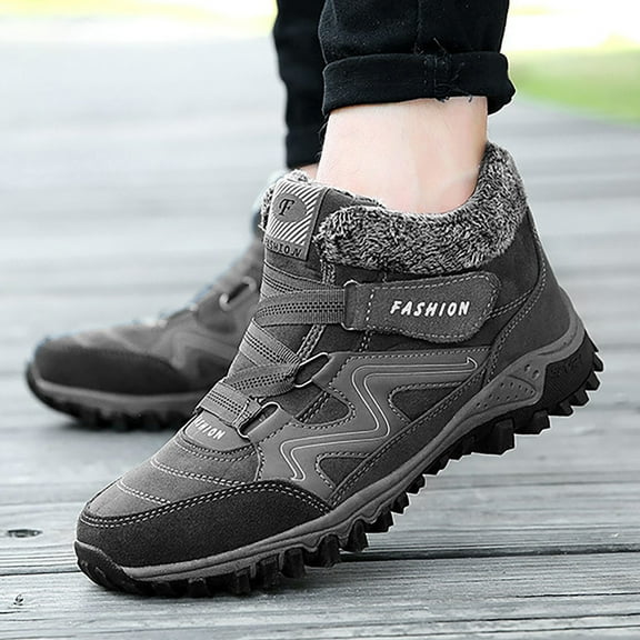 Gubotare Men's Snow Boots Wide Width Mens Casual Shoes Slip On Oxford Comfortable Anti-Slip Lightweight Ankle Boot (Grey,9.5)