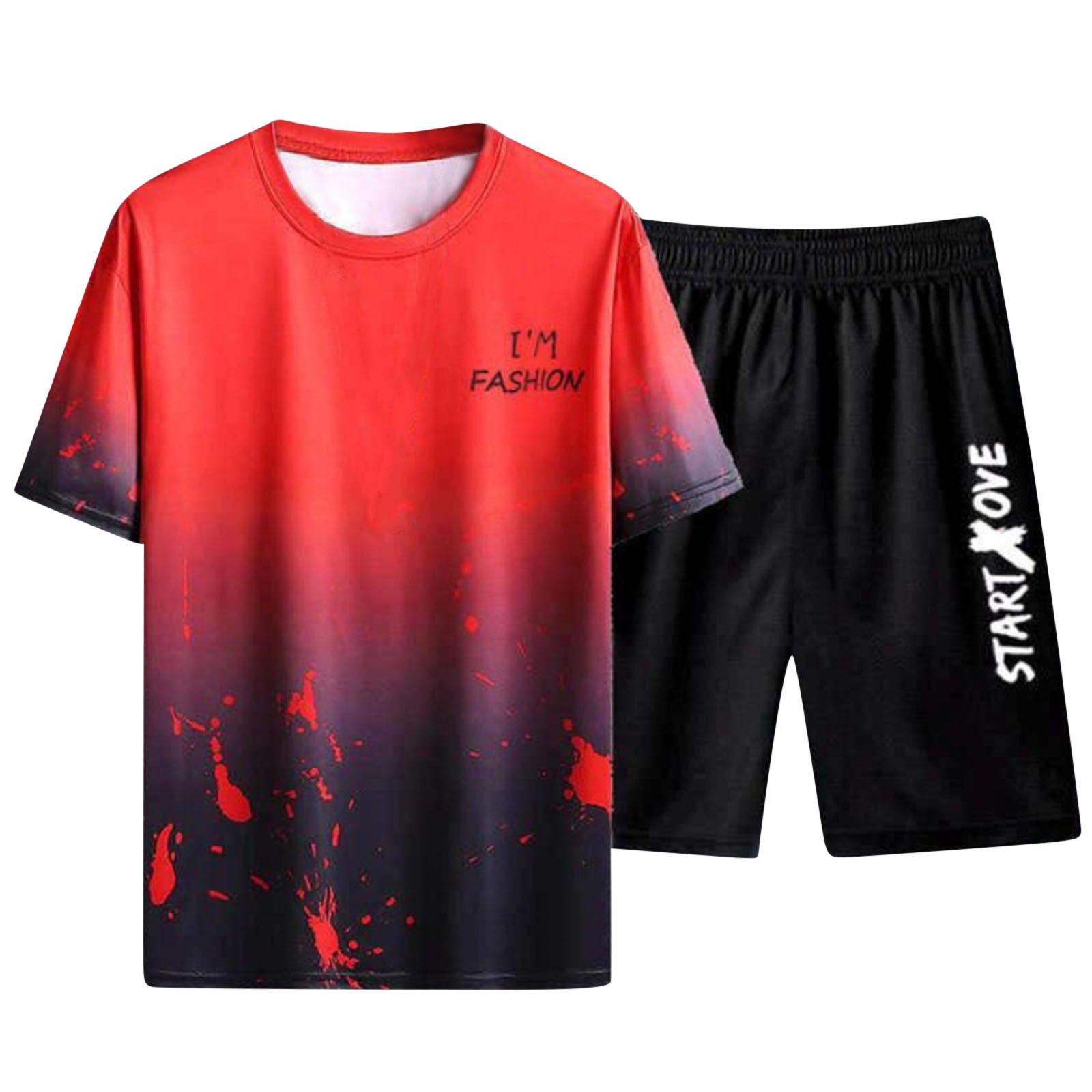 Gubotare Men's Summer Shorts Sets Men's 2 Piece Tracksuit Casual Button Down Short Sleeve Shirt and Shorts Suit (Red,XXL)