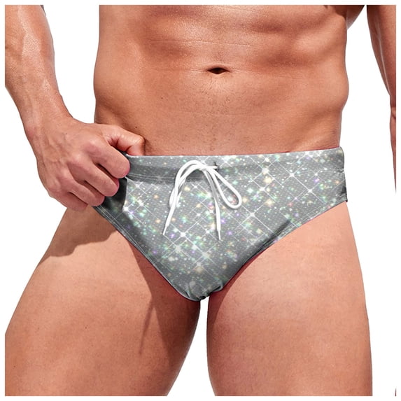 Gubotare Men's Swimwear Bikini Swimming Briefs Drawstring Swimsuits Board Surf Shorts Trunks (Silver,M)