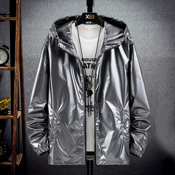 Gubotare Mens Casual Lightweight Jacket Cardigan Zipper Thin Coat Jacket (Grey, XXXL)
