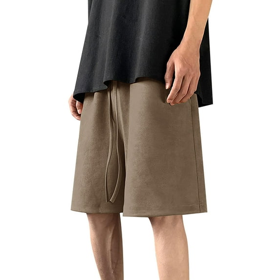 Gubotare Mens Casual Shorts Men's Casual Flat Front Short with Elastic Waist and Pockets (Coffee,L)