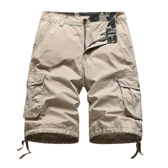Gubotare Mens Casual Twill Cargo Shorts Cotton Drawstring Classic Cargo Stretch Short with 6 Pockets (Khaki,30)