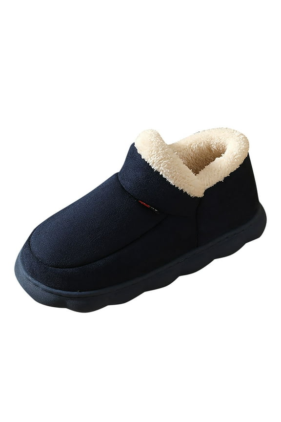 Mens House Shoes Mens Warm Slippers Quilted Memory Foam House Shoes Indoor Outdoor with Non-Slip Sole Size 5.5 (Navy,5.5)