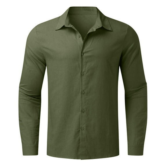 Gubotare Mens Long Sleeve T Shirts Men's Regular-Fit Long-Sleeve Linen Cotton Shirt,Army Green XXL