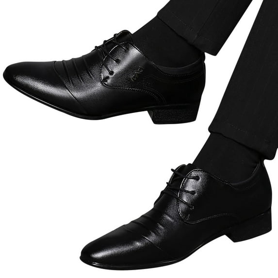 Gubotare Mens Oxford Shoes Casual Men's Leather Dress Shoes Slip on Lace up Shoes (Black,43)