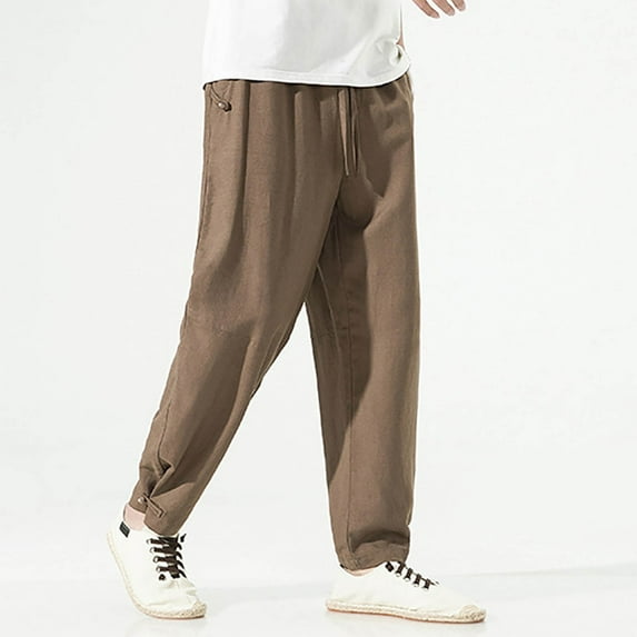 Gubotare Mens Pants Winter Casual Mens Loose Pant Elastic Waist Trouser Pant (Coffee,XXL)