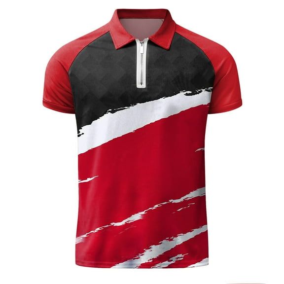 Gubotare Mens Polo Men's Polo Shirts Short Sleeve Casual Print Stylish Drop Cut Pocket Collared Polo Shirts for Men,Red 3XL
