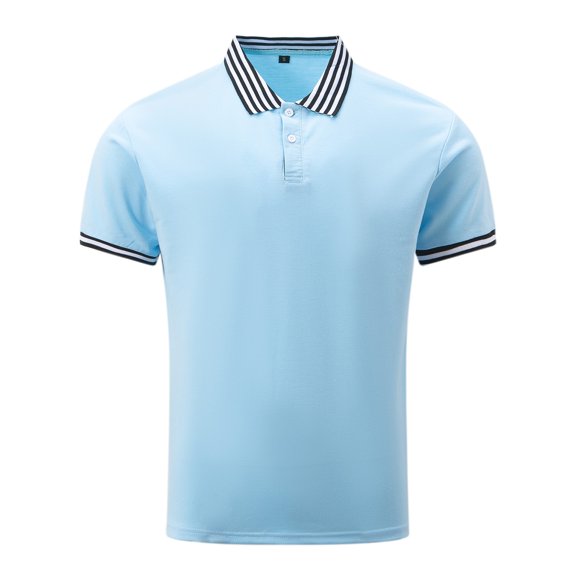 Gubotare Mens Polo Short Sleeve Men’s Short Sleeve Cotton Pique Flag Polo Shirt in Custom Fit (Sky Blue,M)
