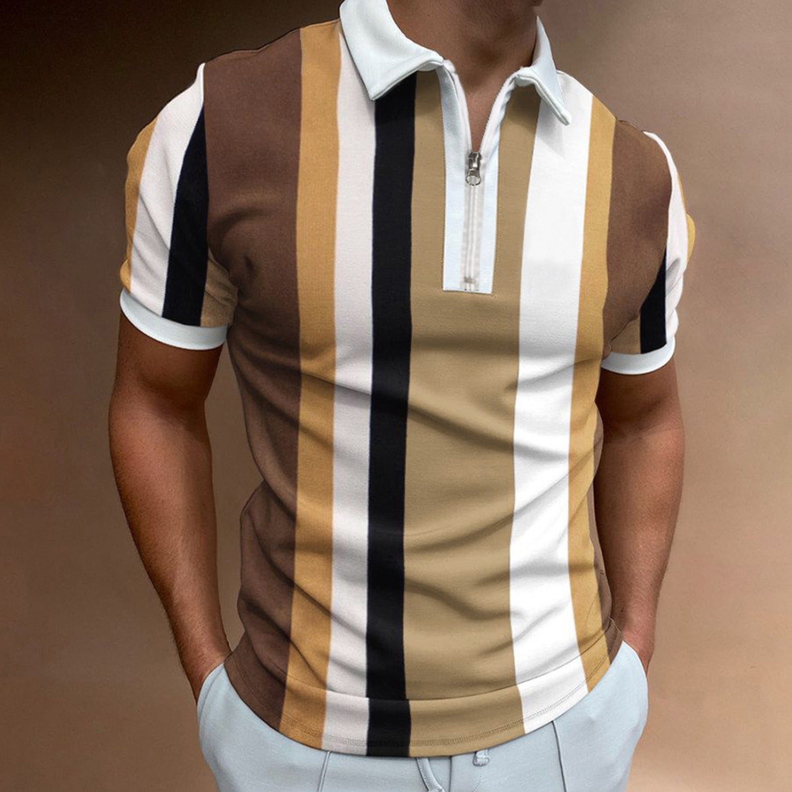 Gubotare Mens Polos Shirts Mens Polo Shirts Vintage Striped Button Down