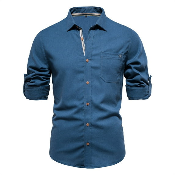 Gubotare Mens Shirt Long Sleeve Button up Shirts Casual Shirt (Blue,XL)