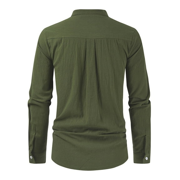 Gubotare Mens Shirts Long Sleeve Shirt Long Sleeve Half Cover Button Collarless Top (Green, L)