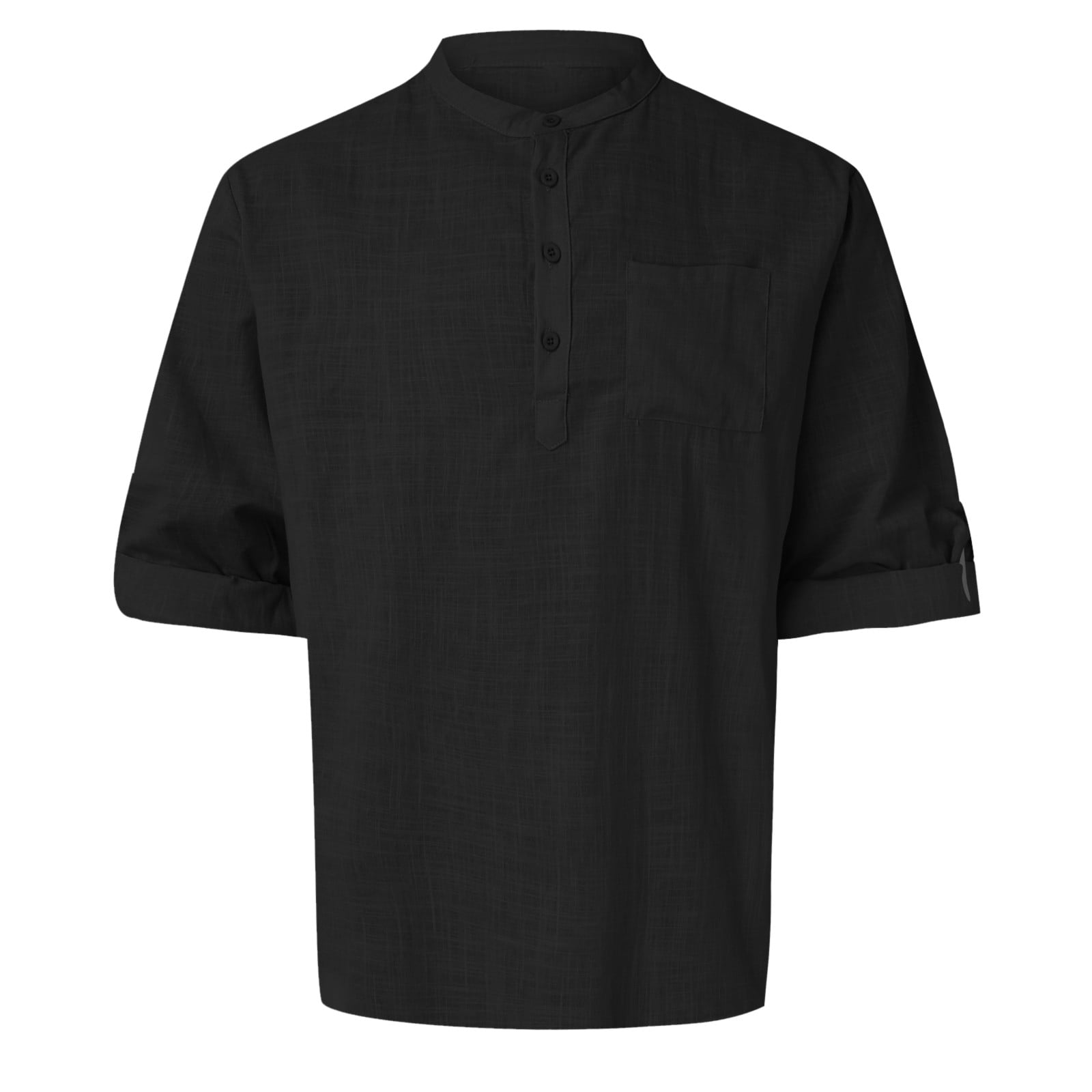 Gubotare Mens Shirts Long Sleeve Stand Collar Solid Color Pocket Long Sleeve Pullover Shirt