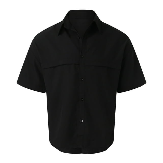 Gubotare Mens Shirts Men's Casual Button Down Shirts Short Sleeve Regular Fit Fashion Camp Beach Shirts Tops (Black,XXL)