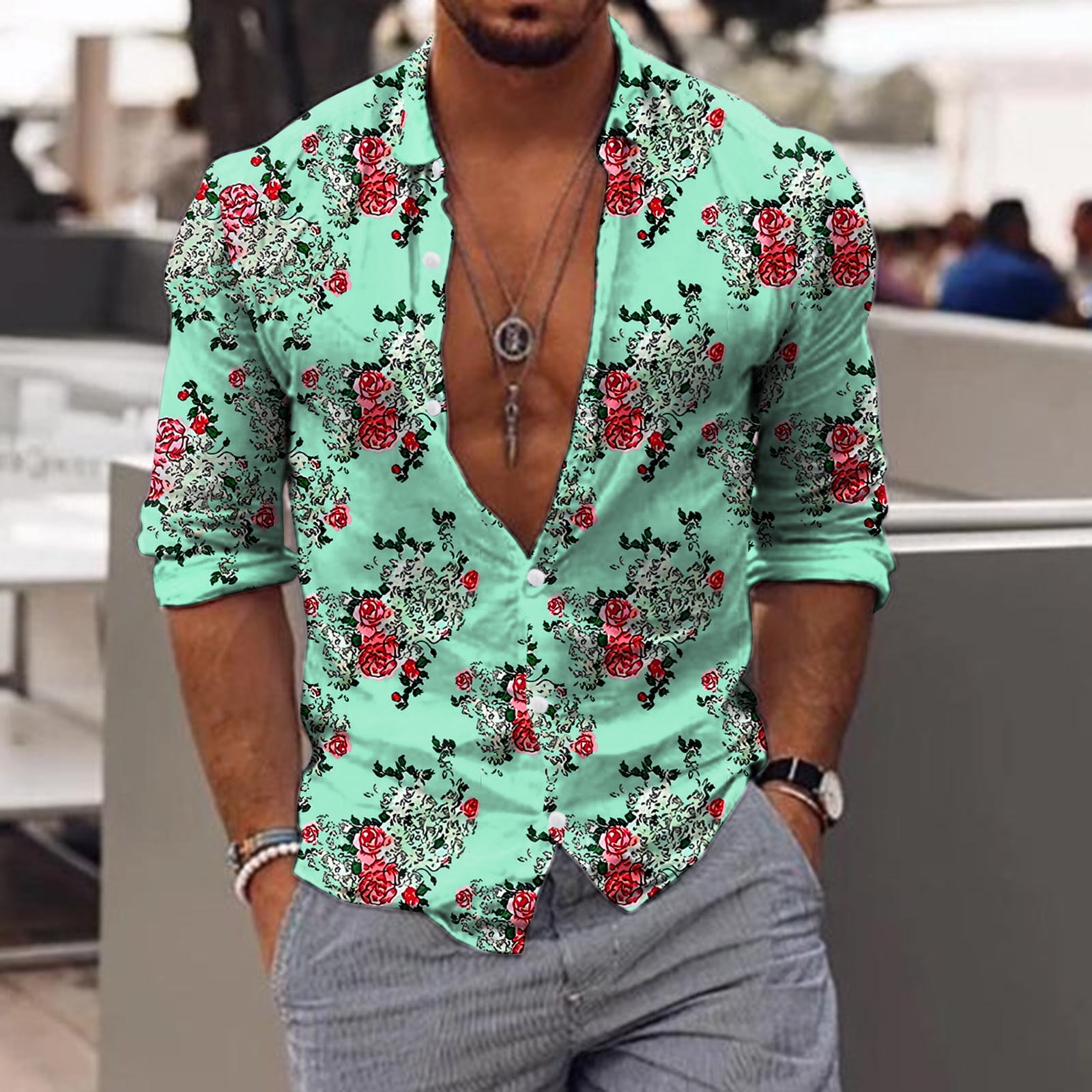 Gubotare Mens Shirts Men's Floral Dress Shirt Slim Fit Casual Paisley  Printed Shirt Long Sleeve Button Down Shirts,Green XL - Walmart.com