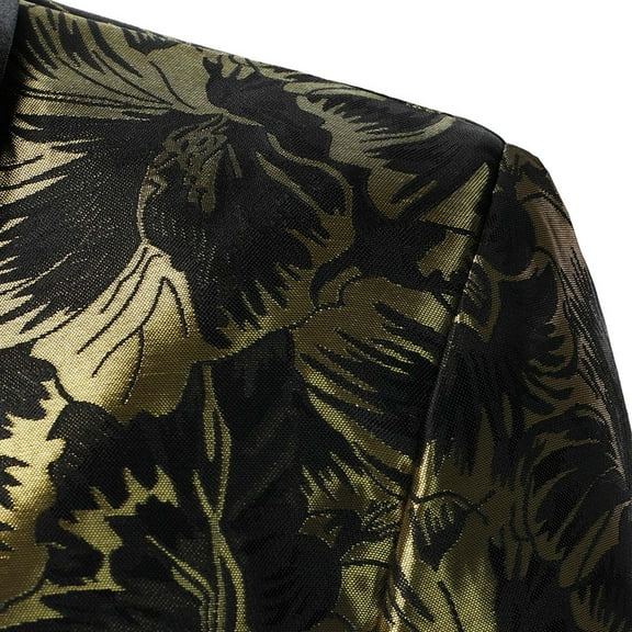 Gubotare Mens Sport Coat Wedding Banquet Casual Stretch Slim Button Pocket Classic Fit Hot Stamped (Gold, XL)