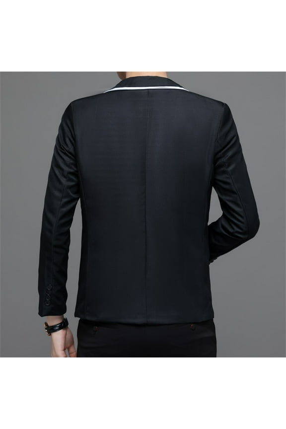 Mens Suit Jacket Big And Tall Shawl Lapel One Button Suit Jacket For Dinner Party Wedding Prom (Black, L)