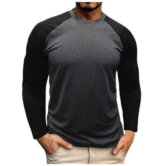 Gubotare Mens T Shirts Graphic Mens Casual Long Sleeve Plain Baseball Cotton T Shirts (Grey,XL)