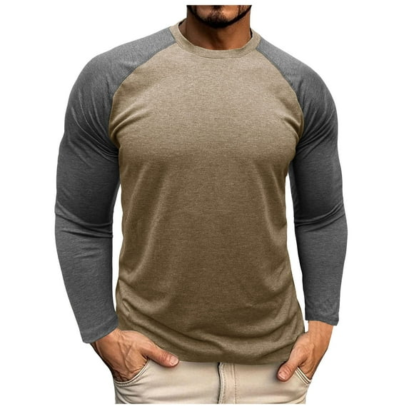 Gubotare Mens T Shirts Graphic Mens Casual Long Sleeve Plain Baseball Cotton T Shirts (Khaki,S)