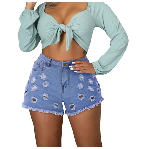 Gubotare Mid Rise Jean Shorts for Women Jeans Shorts for Women Summer Mid Rise Stretchy Denim Shorts Lifting Ripped Shorts for Curvy Women (Light Blue,Size XXL)