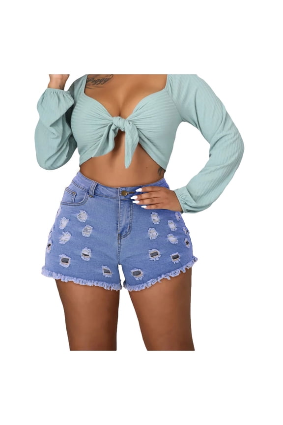 Mid Rise Jean Shorts for Women Jeans Shorts for Women Summer Mid Rise Stretchy Denim Shorts Lifting Ripped Shorts for Curvy Women (Light Blue,Size XXL)